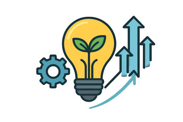 Creative idea development and business growth concept with lightbulb and rising arrows