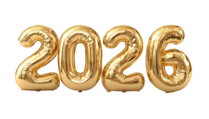 Golden 2026 Balloons isolated on a transparent background 2