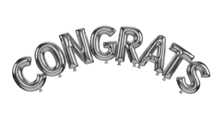 Silver foil balloons spelling out the word C O N G R A T S congrats congratulations