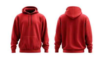 Red Hoodie Front and Back Views isolated on a transparent background 