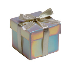 Iridescent pearl gift box, simple square with an iridescent shine on transparent background