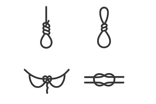 Collection of various rope knots including slip knot and hangman's noose