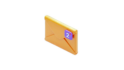 Golden Envelope Icon With Purple Notification Badge Displaying The Number Two On A Black Background Representing New Unread Messages Or Emails In Digital Communication And Notification Systems