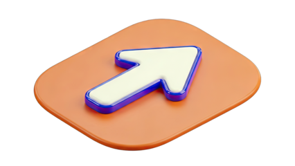 Glossy White Arrow Cursor Pointing Upward on Orange Rounded Square Icon with Blue Outline against Transparent Background Digital Graphic Element