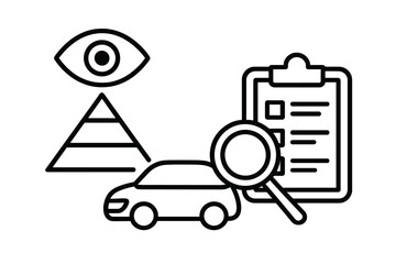 Fototapeta premium Car safety assessment and quality control process with checklist and eye symbol