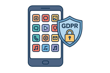 Smartphone data protection shield icon symbolizing GDPR compliance and digital privacy