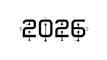 Minimalist thin line 2026 typography with sleek futuristic design on transparent background