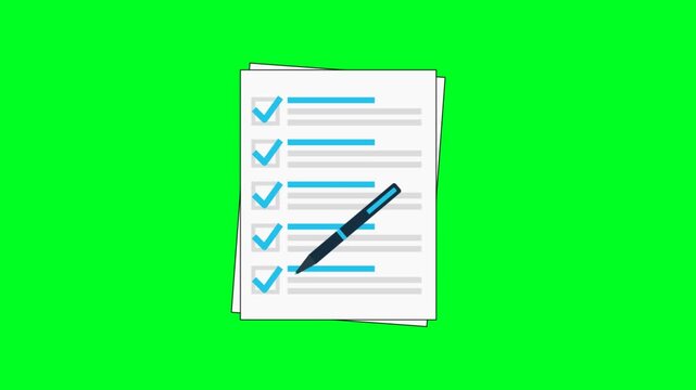 Correcting Tick Checklist Mark Box on Peper with Pen animation - Checklist Tick Mark Animation Video green Background