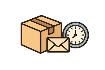 Express delivery service with shipping box, mail envelope, and wall clock