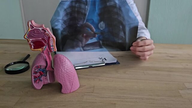 Medical training session shows anatomy model and X-ray examination at a learning center