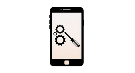 Smartphone Screen Displaying Gears and Screwdriver Icon for Repair and Maintenance Concept