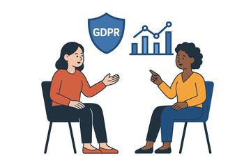 Business professionals discussing data protection regulation and analysis strategy