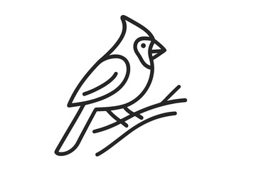 Minimalist black outline of a cardinal bird perched on a small tree branch
