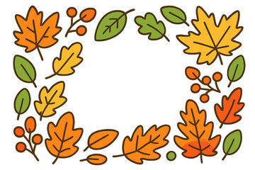 Fototapeta premium Colorful seasonal fall foliage and berry border frame in hand drawn style