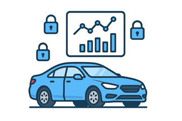 Naklejka premium Automotive cybersecurity concept showing connected vehicle data analysis and security monitoring