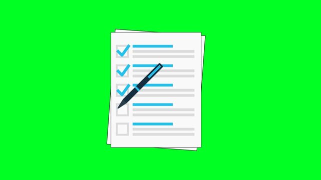 Correcting Tick Checklist Mark Box on Peper with Pen animation - Checklist Tick Mark Animation Video green Background