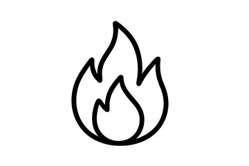 Minimalist black outline graphic depicting a burning fire flame or heat symbol
