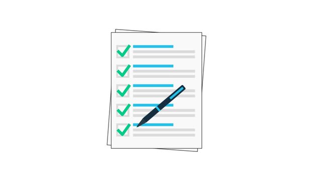 Correcting Tick Checklist Mark Box on Peper with Pen animation - Checklist Tick Mark Animation Video white Background