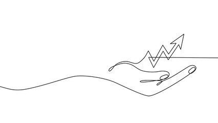 One line drawing - Minimalist Hand with Upward Arrow &ndash; Continuous Line Drawing Symbolizing Growth - Line art