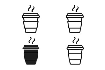 Fototapeta premium Collection of four hot coffee cup icons showing steam in both outline and solid versions