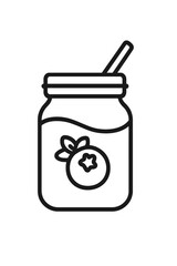 Jar of blueberry jam or fruit preserves with a spoon in minimalist line art style