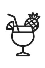 Tropical cocktail drink with pineapple and citrus slice garnish in stemmed glass