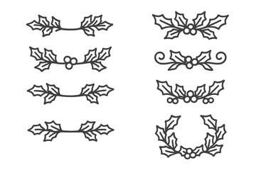 Set of festive winter holiday holly berry dividers and decorative borders in line art style © Mark
