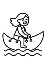 Cheerful person enjoying a summer day while paddling a small canoe on wavy water