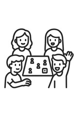 Happy family and friends playing a board game together at home during leisure time