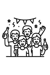 Happy group of friends celebrating a special occasion with drinks and festive decorations