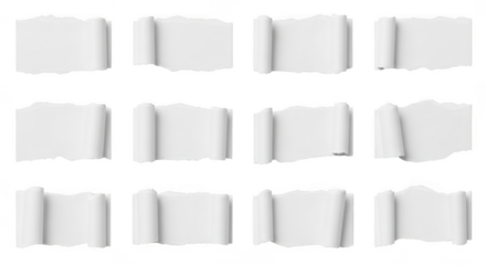 Collection of torn paper strips isolated on transparent background