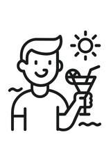 Smiling person holding a tropical cocktail drink on a sunny summer vacation