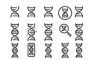 DNA helix structure linear icons for genetics, biotechnology, and scientific research concepts