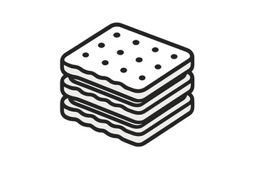 Isometric stack of three square savory crackers with wavy edges and docking holes