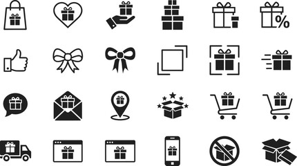 Gift, Shopping, and Delivery Line Icons for E-commerce Promotions, Online Orders, Holiday Packaging, Discounts, and Retail Marketing Design Projects