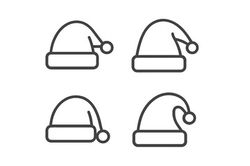 Minimalist outline collection of four Santa Claus hats for Christmas and holiday design