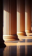 Naklejka premium Stunning Interior of Luxurious Marble Hall Featuring Majestic Corinthian Columns and Warm Sunlight