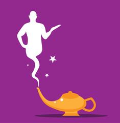 Silhouette of a Genie out of a Magical Lamp. Magic, legends and fairy tales vector art