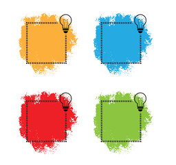 Square Frame with Light Bulb and Paint Blot Different Colors. Graphic design elements and resources vector art
