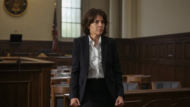 After case call walking attorney in dark suit approaching lectern with mic, holding slim folder