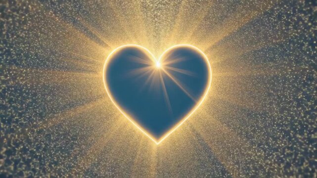 Rising heart with dark-blue core forming gold particle halo on navy field, flare starting particles