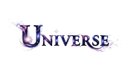 Universe text with galaxy nebula and swirling white liquid effect lettering
