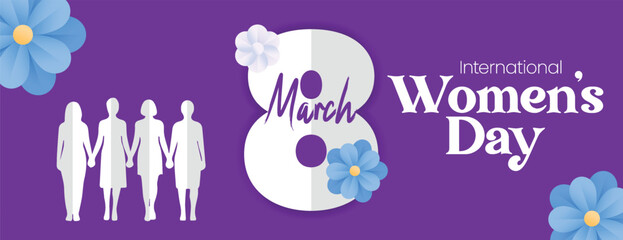 Editable Women’s Day floral horizontal banner background design with 8 March vector artwork for website header cover template for marketing promotions, digital advertising, and celebrations events