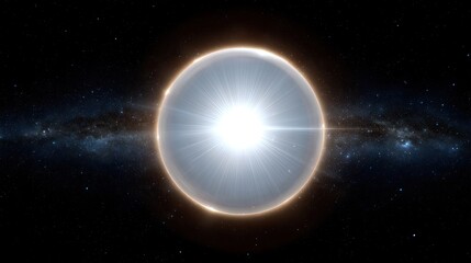 Obraz premium Bright Star Surrounded by Cosmic Dust in a Deep Space Setting with Glowing Halo and Distant Galaxies for Digital Art and Astronomy Backgrounds