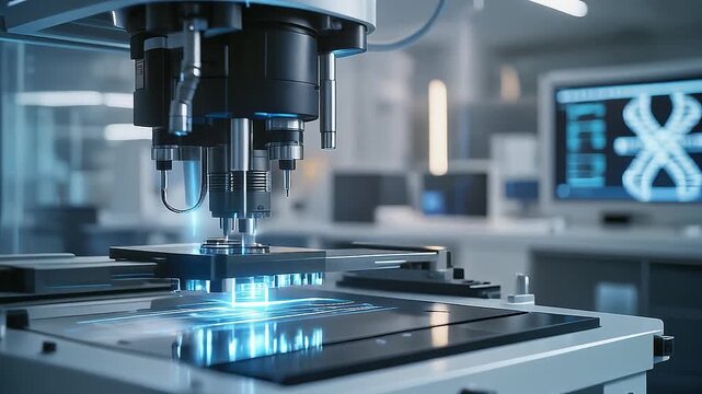 Sophisticated equipment in a scientist's laboratory. DNA sequencing machines operate inside a modern biotechnology company.