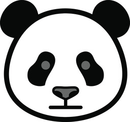 Cute panda face vector icon in minimal black and white style