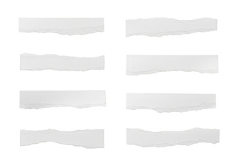 Collection of torn paper strips isolated on transparent background