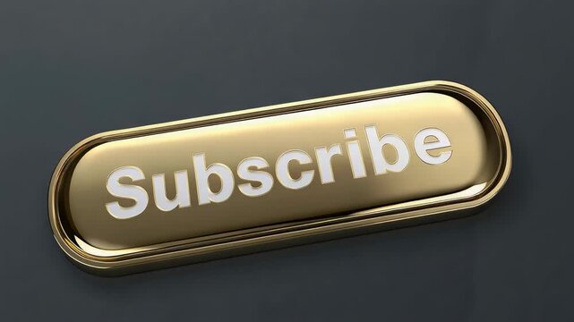 Shifting light rotating gold Subscribe button tilting on dark gray base showing recessed white text