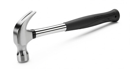 High-Quality Stainless Steel Claw Hammer with Black Ergonomic Handle on White