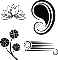 Decorative floral and swirl design set in black vector style